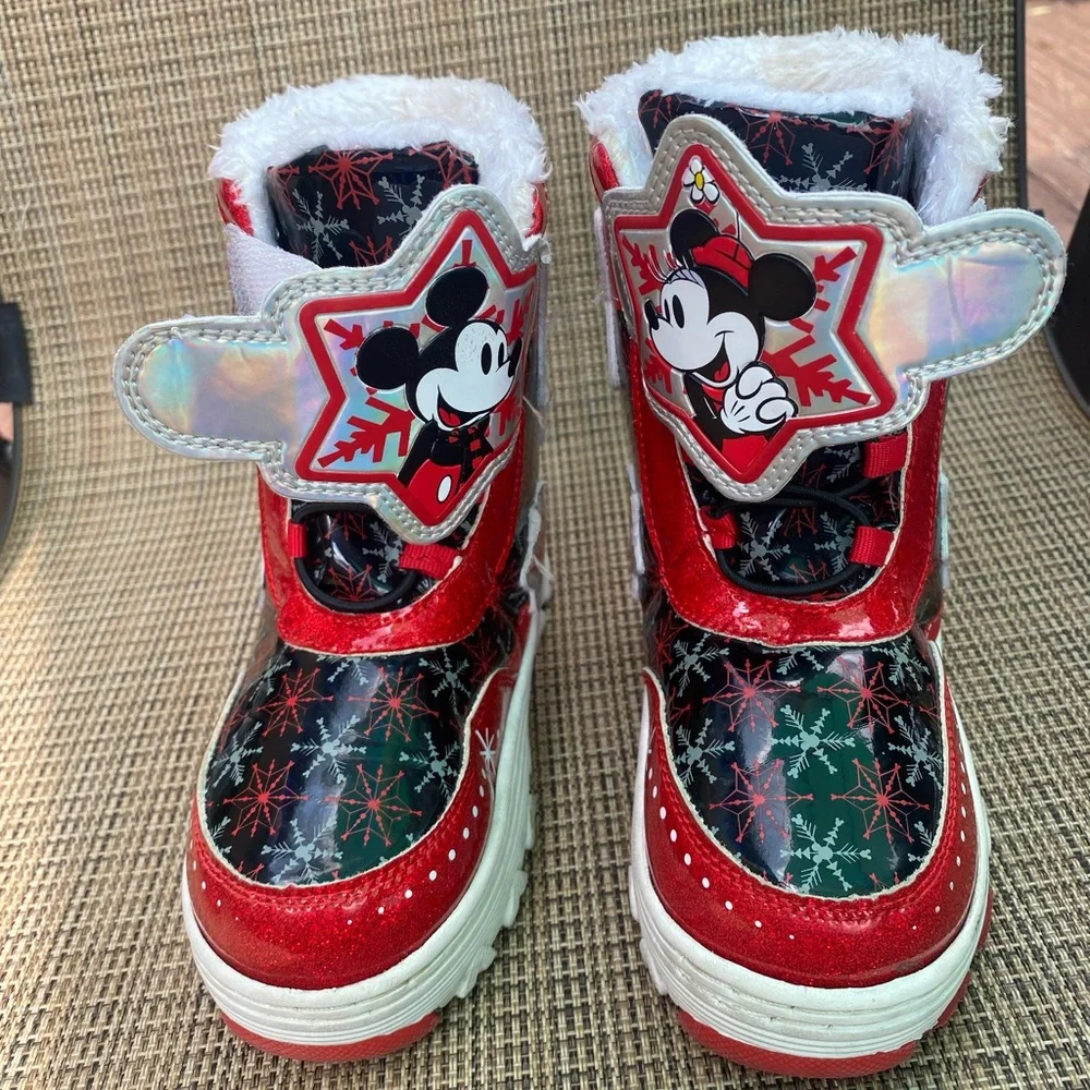 Disney Red and Black Mickey and Minnie Mouse‎ Snow Boots size 12